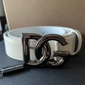 Dolce&Gabbana white large belt, D&G silver logo, new